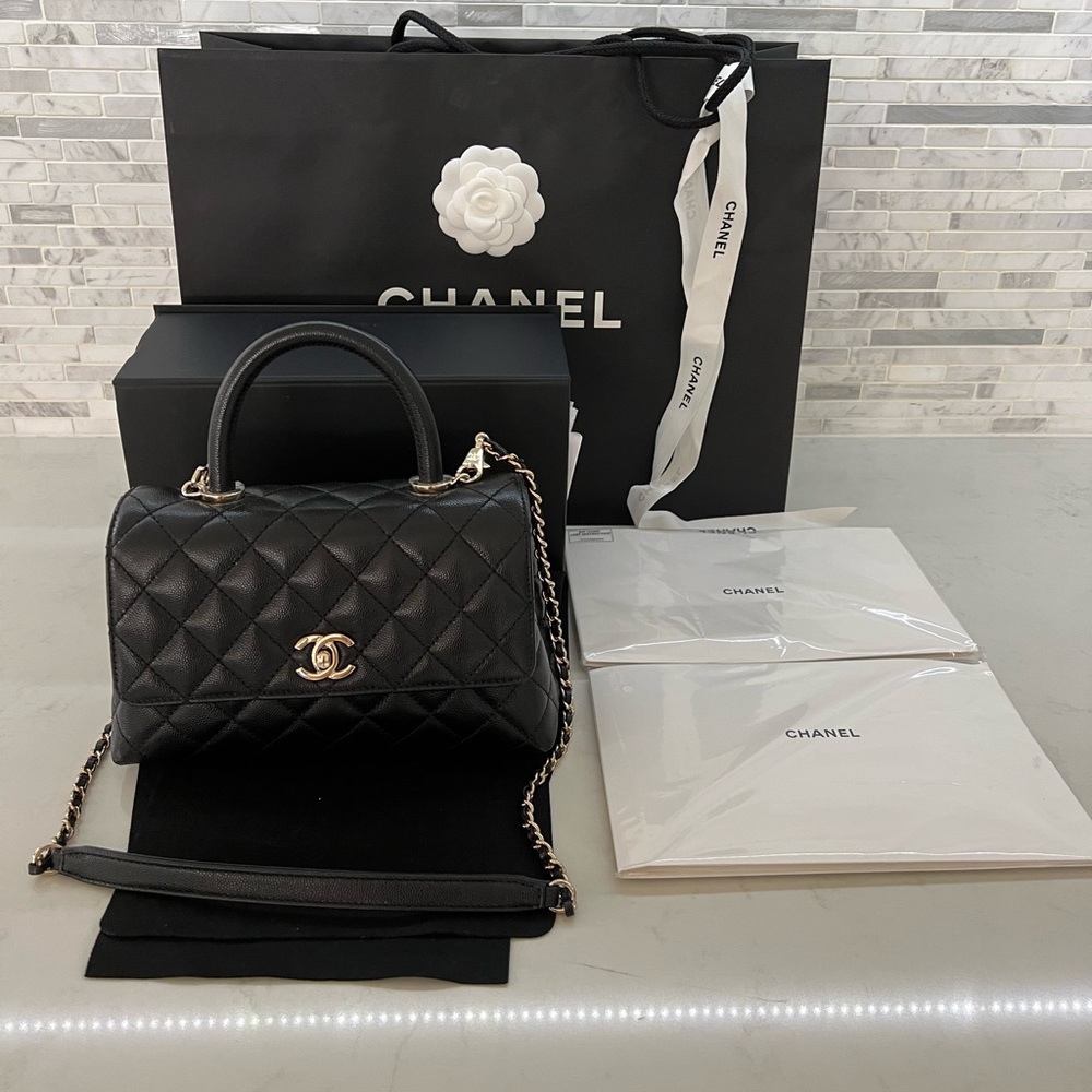CHANEL Caviar Quilted Mini Coco Handle Flap Black